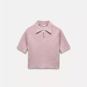 Zara Pink Faux Fur Fuzzy Polo Shirt